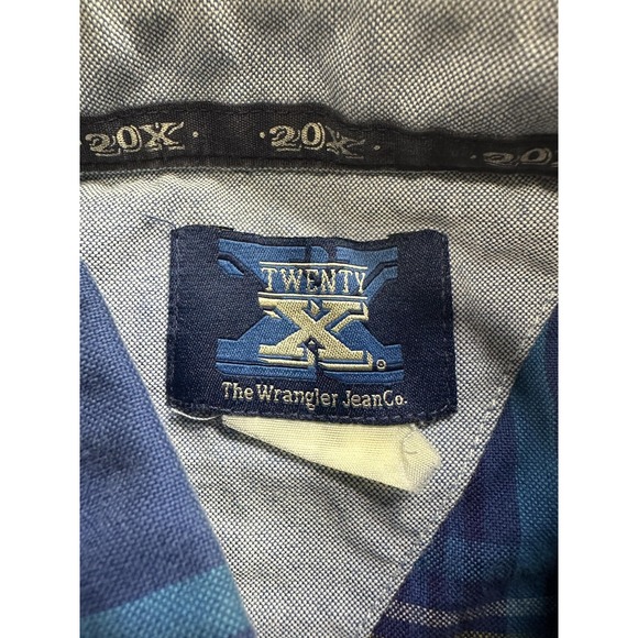 Wrangler‎ 20X Shirt Mens Medium Blue Plaid Button Down Western Cowboy Casual - Picture 4 of 10